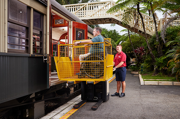 Boarding with the hydraulic lift – wheelchair.