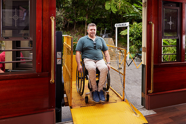 Accessing the carriage from the hydraulic lift – wheelchair.